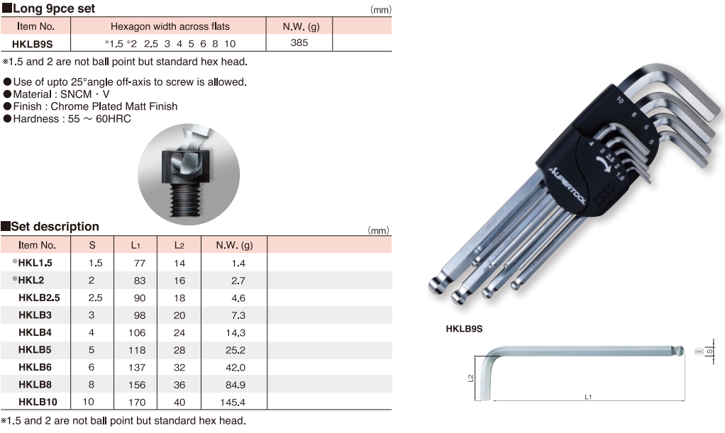 Bộ lục giác SUPERTOOL HKLB9S - Hàng chính hãng