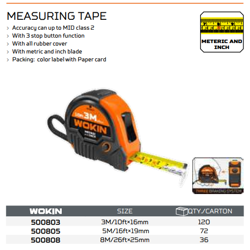 Thước đo 5 mét bọc nhựa ABS chống sốc WOKIN 500805 - Hàng chính hãng
